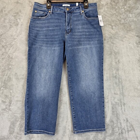 STS Blue Jeans Womens 18 Blue Denim Paisley Crop Straight Leg High Rise Stretch - Picture 1 of 15